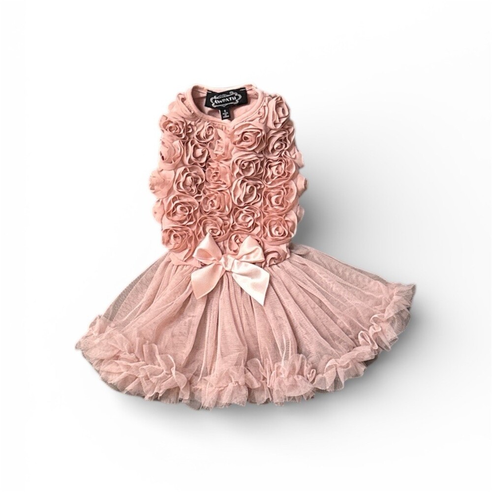 Pawpatu Dog Tutu Dress Pink Rosette Tulle Skirt Satin Bow Princess Outfit